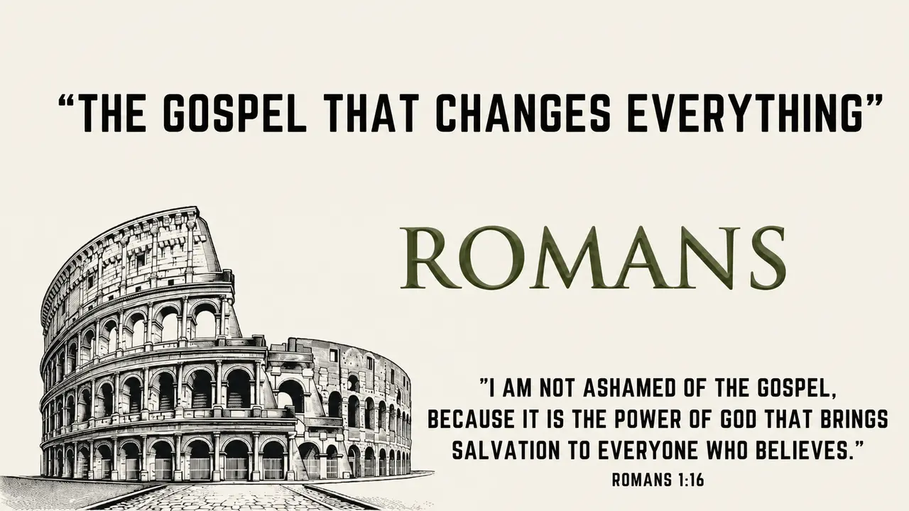 Romans series artwork featuring an engraving of the Colosseum and Romans 1:16